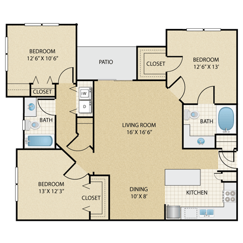 3 bedroom, 2 bathroom at Stonepost Lakeside Apartments , Kansas , 66103