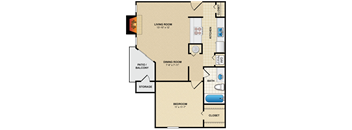 1 bed 1bath floor plan Aat Coventry Oaks Apartments, Overland Park, Kansas
