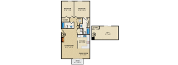2 bed 2 bath floor plan Aat Preston Court Apartments, Kansas