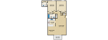 2 bed 1.5 bath floor plan at Preston Court Apartments, Overland Park, Kansas