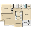 2 bedroom, 1 bathroom