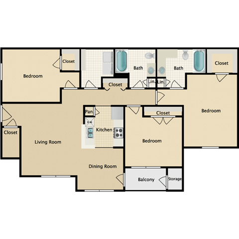 3 bedroom, 2 bathroom  at Stonebriar Woods Apartment Homes, Overland Park, KS, 66213