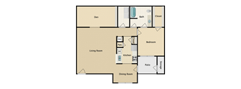 1 bedroom, 1 bathroom, den