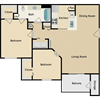 2 bedroom, 1 bathroom
