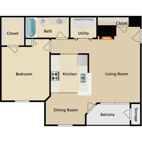 1 bedroom, 1 bathroom