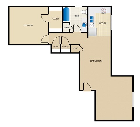 1 bathroom floorplan at Louisburg Square Apartments & Townhomes, Overland Park, 66212