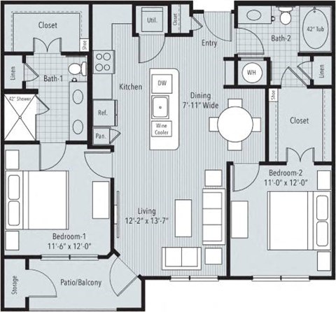 2 bedroom, 2 bathroom at 46 Penn Apartment Homes, Kansas City, Missouri