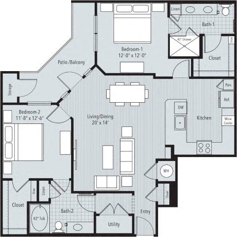 2 bedroom, 2 bathroom at 46 Penn Apartment Homes, Kansas City, MO