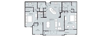2 bedroom, 2.5 bathroom, study