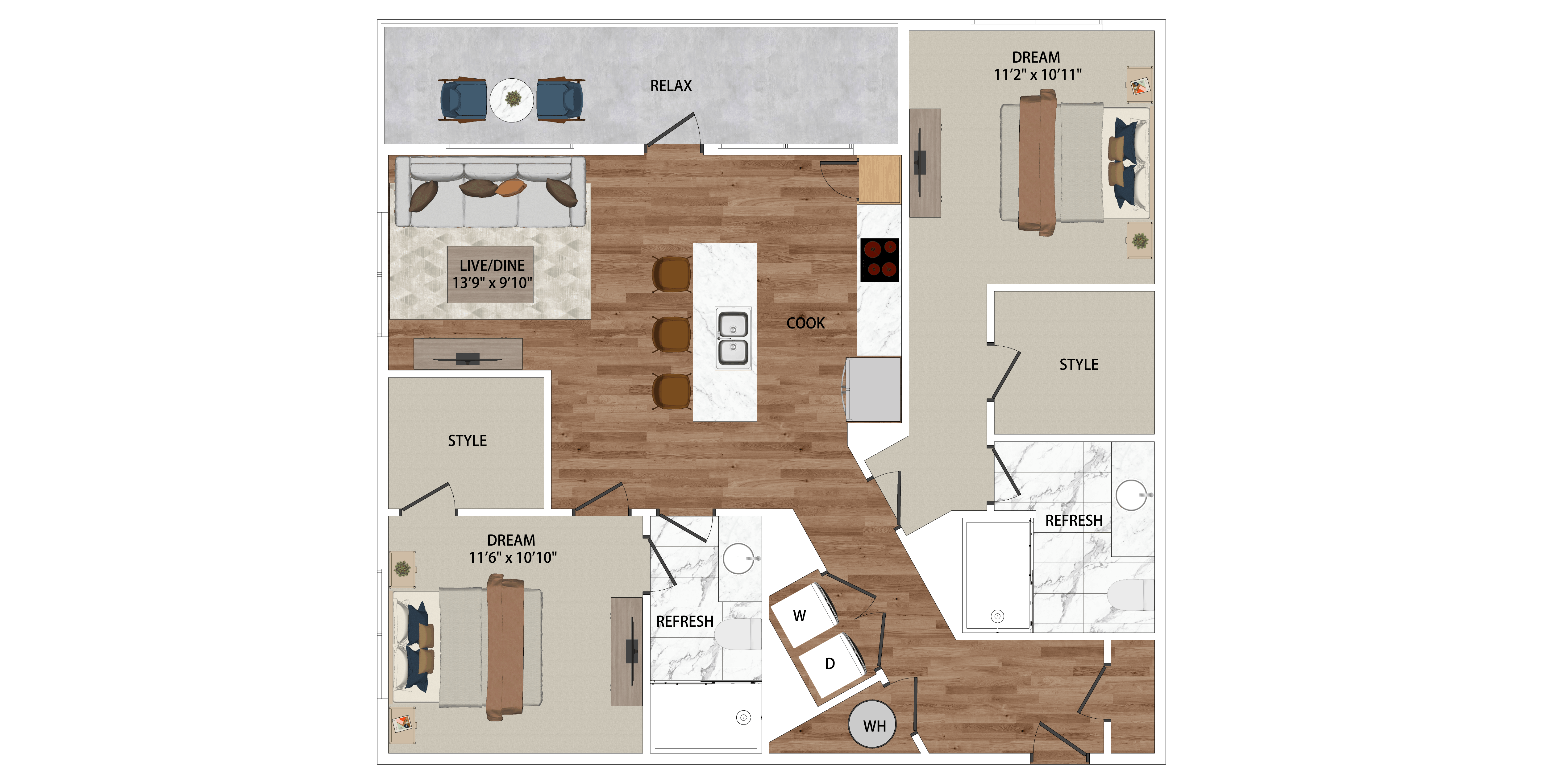 A floor plan of a house with labeled rooms such as