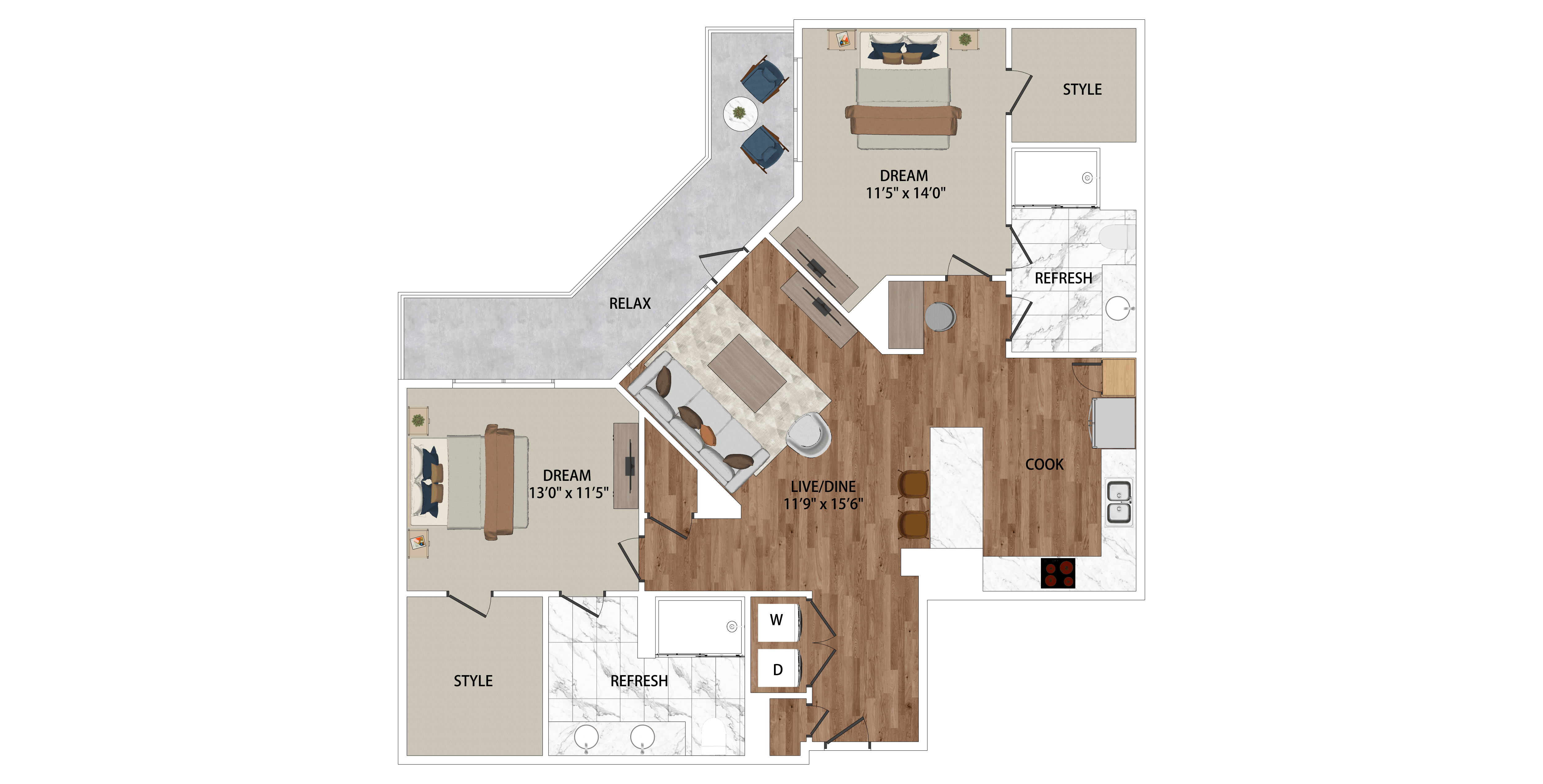 A floor plan of a house with labeled rooms such as