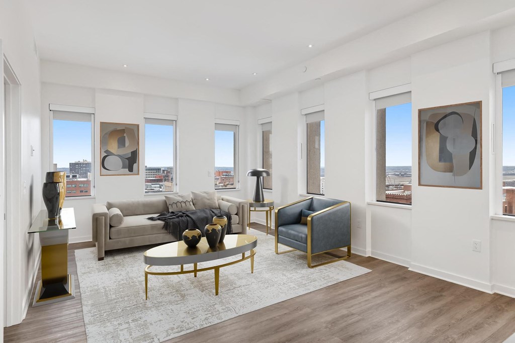 Living room decor at Sky On Main Apartments, Missouri, 64105