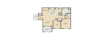 1 bedroom, 1 bathroom, study