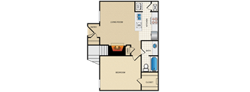 1 Bed 1 Bath Floor Plan at Waterford Place Apartments & Townhomes, Overland Park, KS, 66210