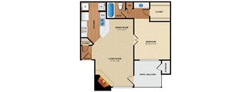 A1 Floor Plan: 1 bedroom, 1 bathroom  at Pear Ridge, Dallas, TX
