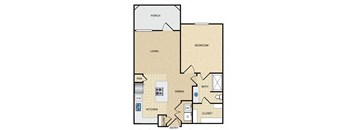 A1G Floor Plan: 1 bedroom, 1 bathroom, garage at Ovation at Lewisville Apartments, Lewisville, TX