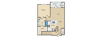 A2G Floor Plan: 1 bedroom, 1 bathroom, garage at Ovation at Lewisville Apartments, Lewisville, Texas