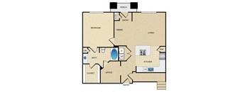 A4GA Floor Plan: 1 bedroom, 1 bathroom, garage at Ovation at Lewisville Apartments, Lewisville, TX