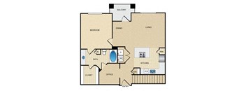 A4G Floor Plan: 1 bedroom, 1 bathroom, garage at Ovation at Lewisville Apartments, Lewisville, 75067