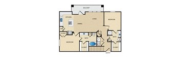 B2 Floor Plan: 2 bedroom, 2 bathroom, garage at Ovation at Lewisville Apartments, Lewisville, 75067