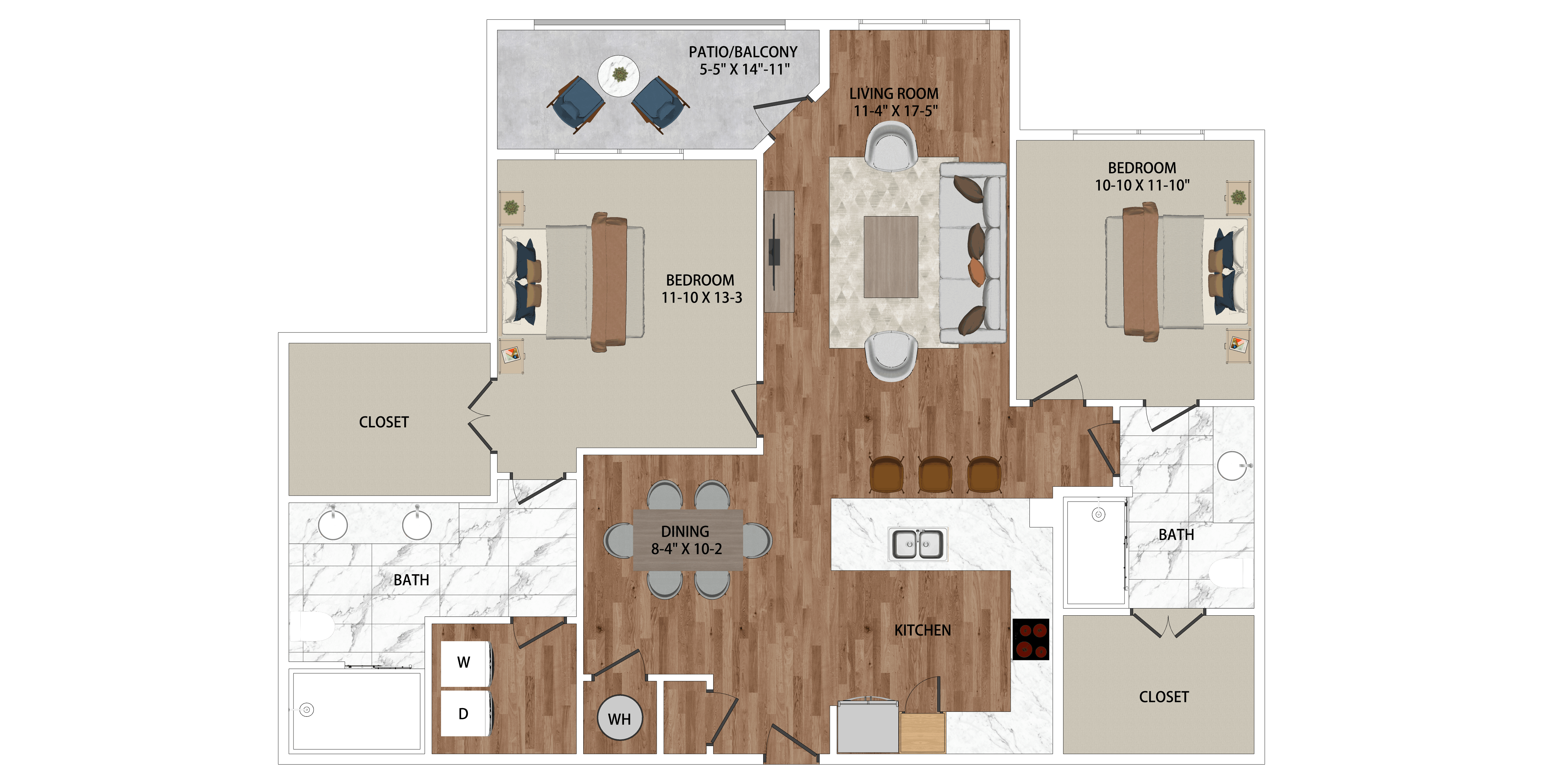 A floor plan of a house with a living room, dining room, and bathroom.