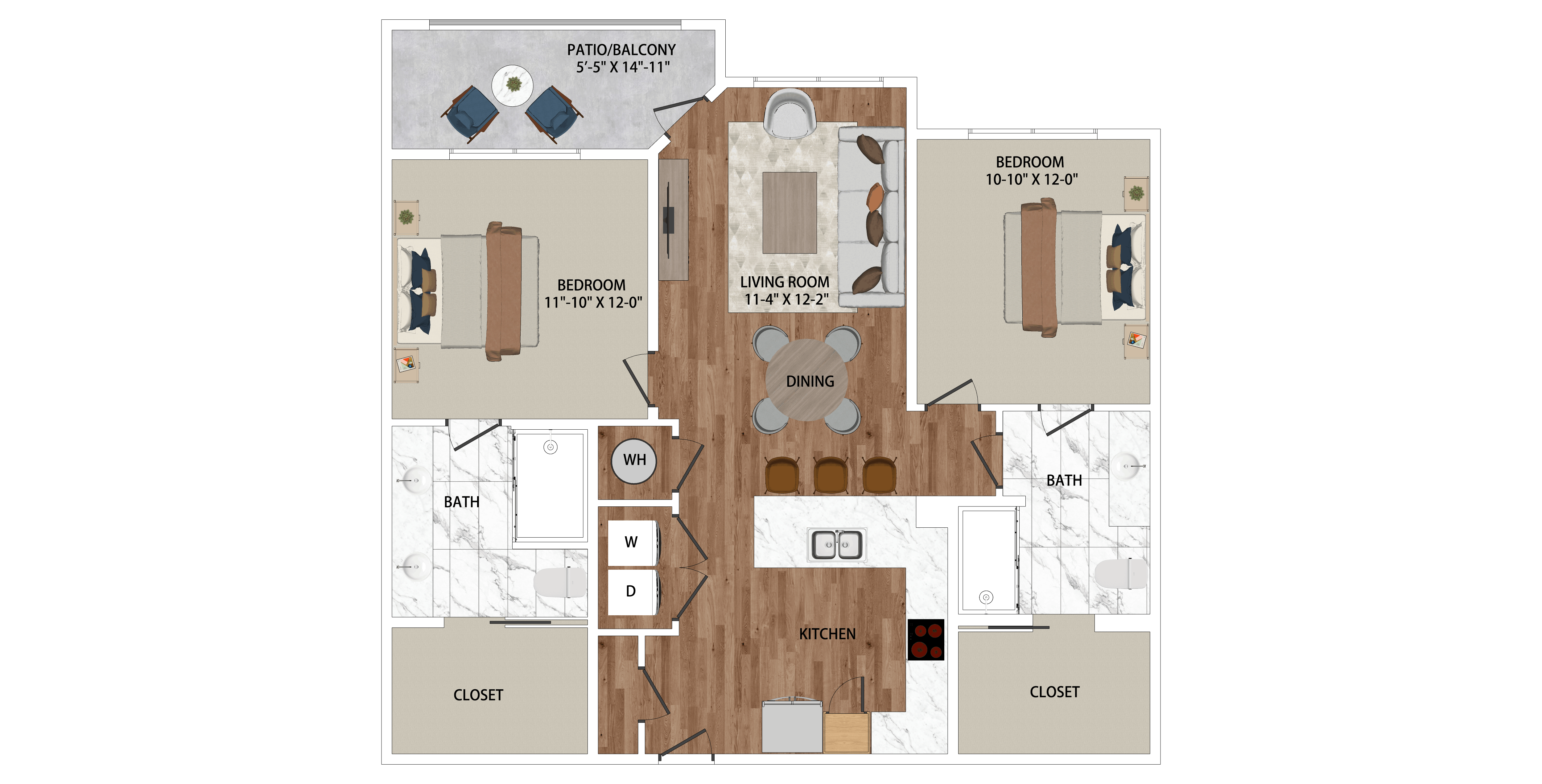 A floor plan of a house with a kitchen, living room, dining room, and three bedrooms.