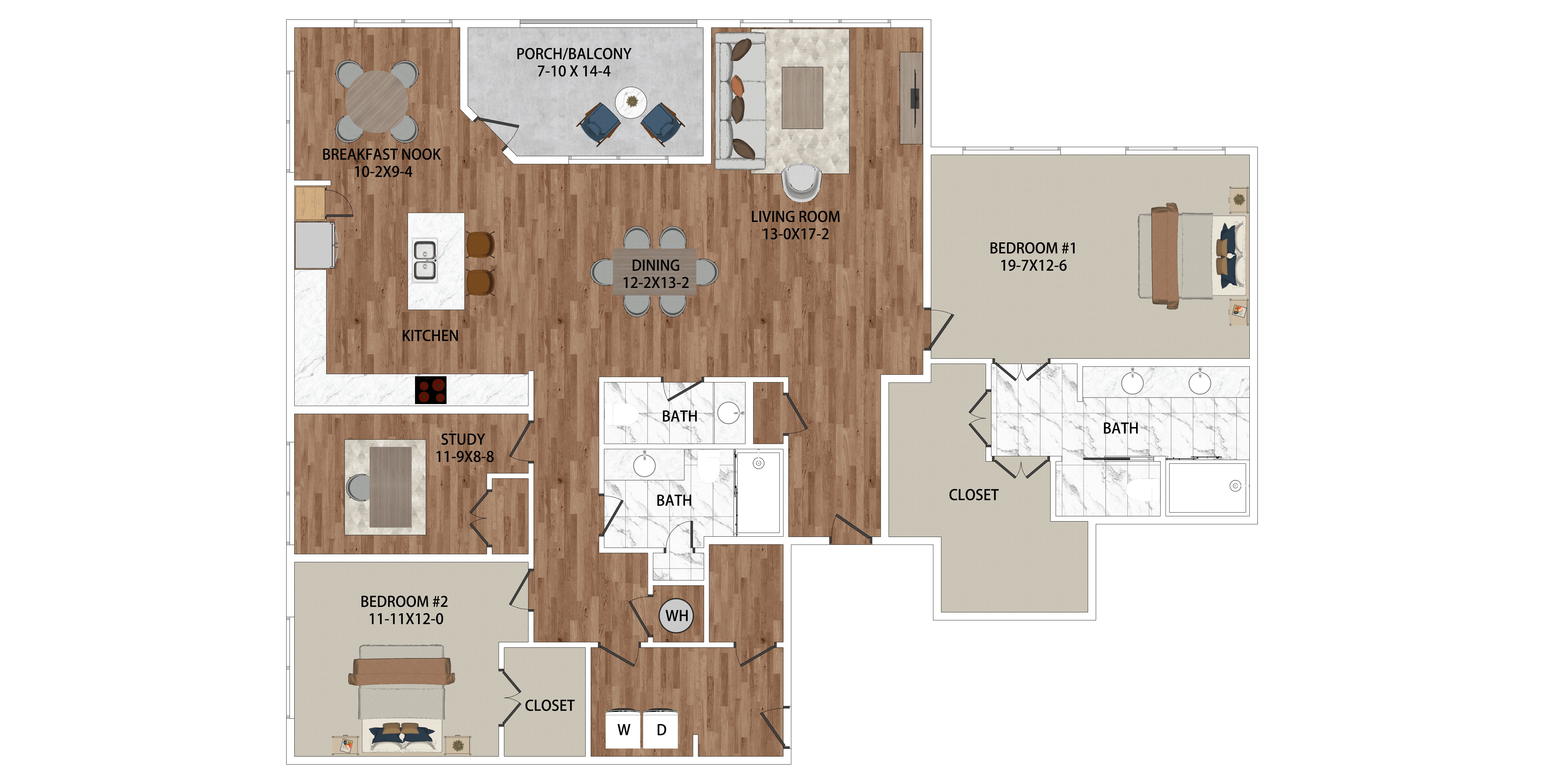 A floor plan of a house with labeled rooms and dimensions.