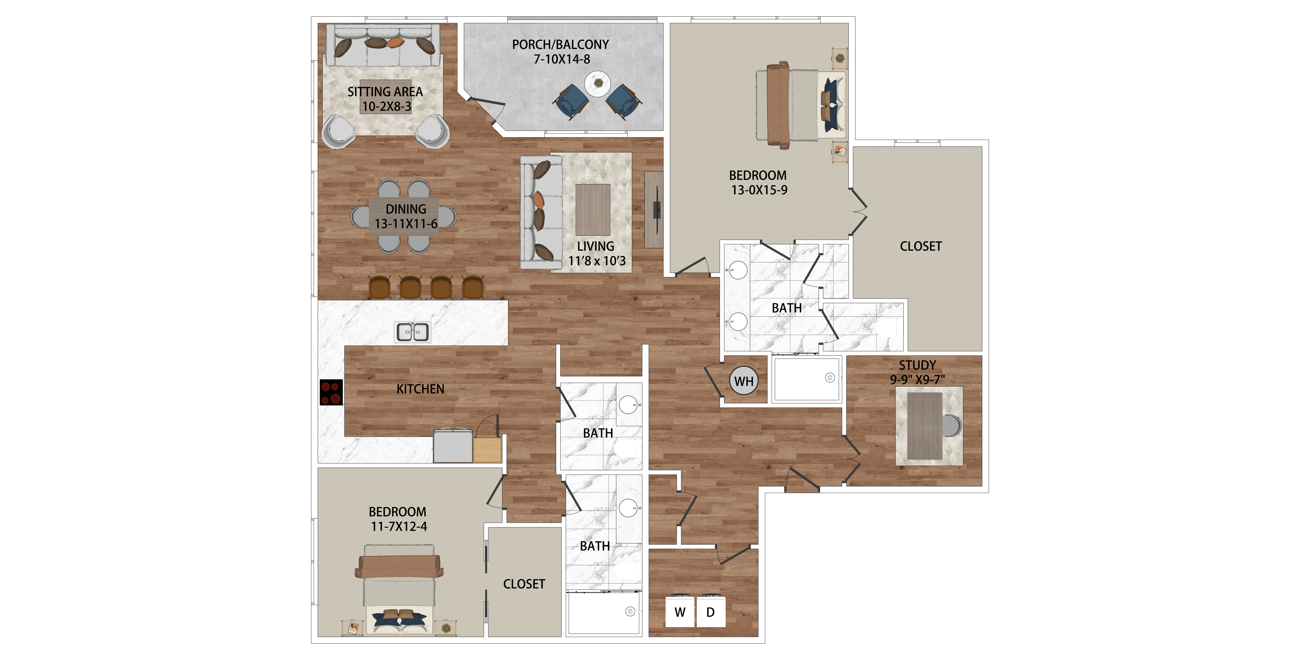 A floor plan of a house with a kitchen, living room, and bathroom.