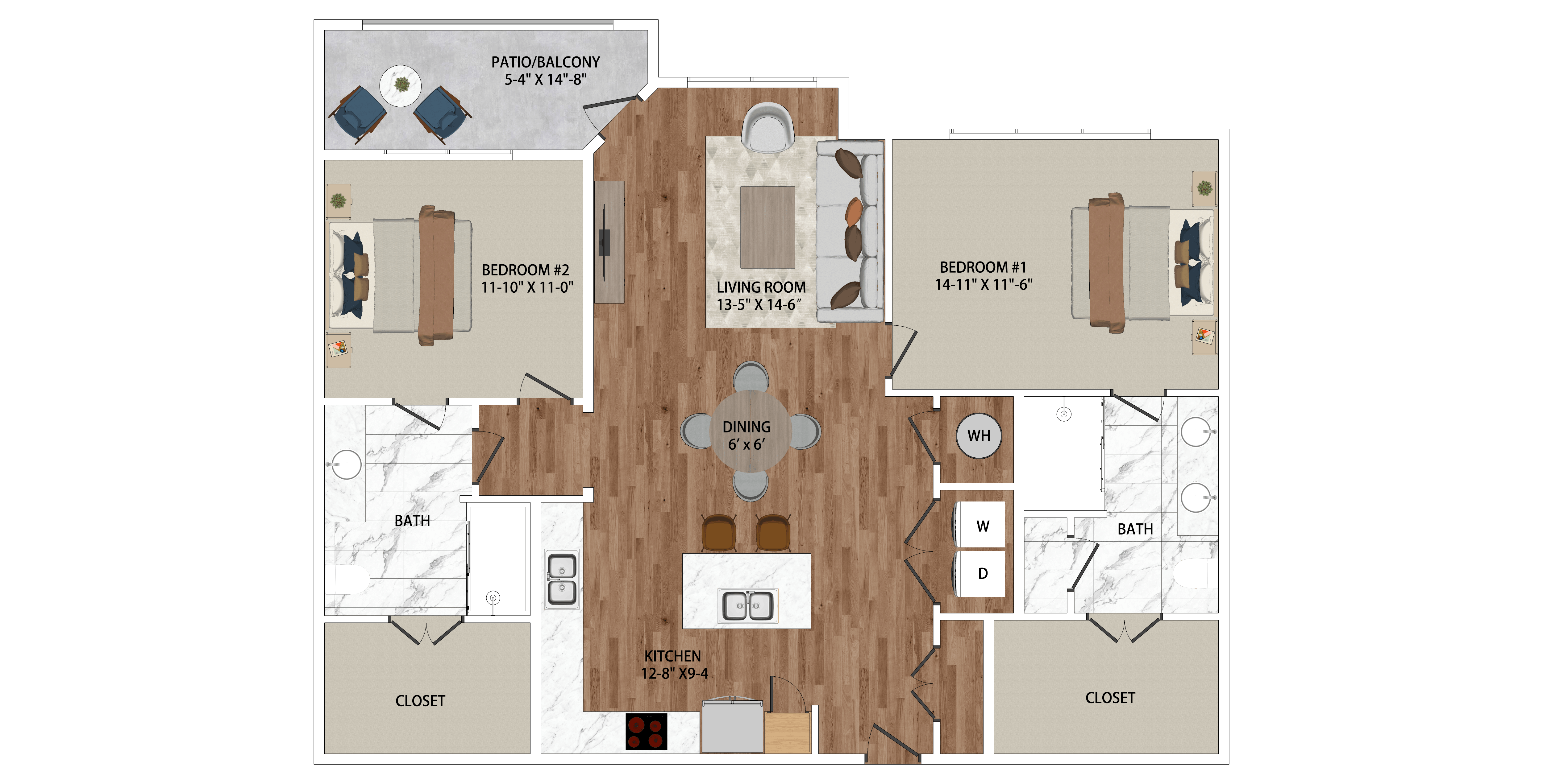 A floor plan of a house with a living room, dining room, kitchen, and bathroom.