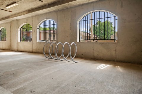 Bike racks at The Dorset located in covered parking area for convenient bicycle storage
