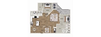 The Oliver floor plan includes a living room, kitchen, dining room, and two bedrooms.