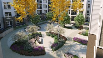 an aerial view of the courtyard at the flats at big tex apartments in san antonio - Photo Gallery 4