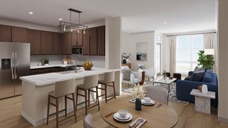 a rendering of a kitchen and living room - Photo Gallery 2