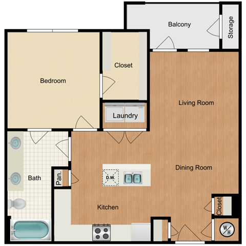 1 bedroom, 1 bathroom