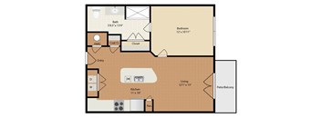 a floor plan of a studio apartment with a bedroom and a living room