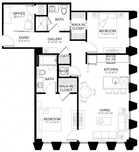 2 bed 2 bath C at Sky On Main Apartments, Missouri, 64105