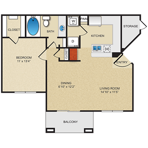 1 bedroom, 1 bathroom A at The Clairborne Apartment Homes Texas , 75050