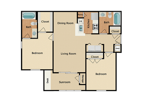 2 bedroom, 2 bathroom, sunroom at Creekside, Overland Park, 66213