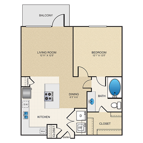 A1 Floor Plan at Cypress at Lewisville Apartment Homes, Lewisville Texas