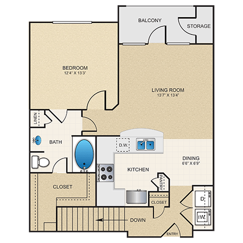 A2G Floor Plan at Cypress at Lewisville Apartment Homes, Texas, 75067