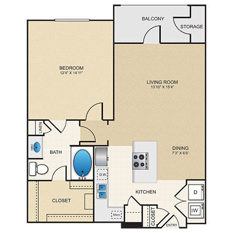 A2 Floor Plan at Cypress at Lewisville Apartment Homes, Lewisville 