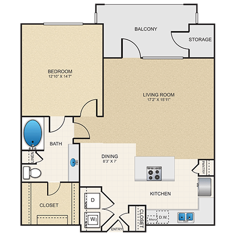 A3 Floor Plan at Cypress at Lewisville Apartment Homes, Lewisville, TX
