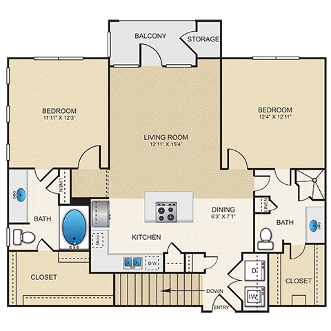 B1G Floor Plan at Cypress at Lewisville Apartment Homes, Lewisville, TX