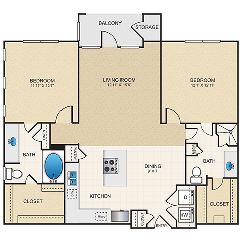 B1 Floor Plan at Cypress at Lewisville Apartment Homes, Lewisville, TX 75067