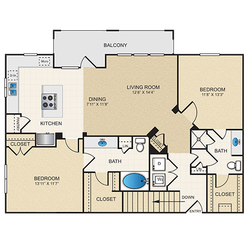 B2G Floor Plan at Cypress at Lewisville Apartment Homes, Lewisville Texas