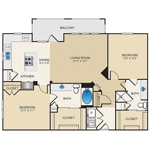 B2 Floor Plan at Cypress at Lewisville Apartment Homes, Lewisville, 75067