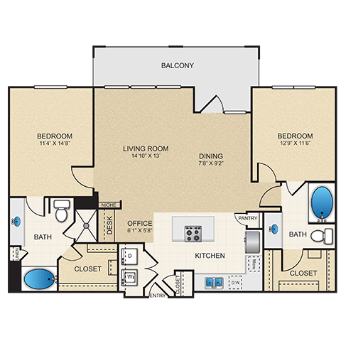 B3 Floor Plan at Cypress at Lewisville Apartment Homes, Texas