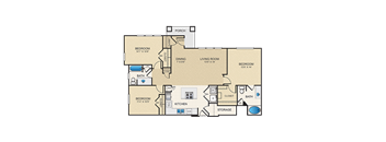 a floor plan of a home with two bedrooms and two bathrooms