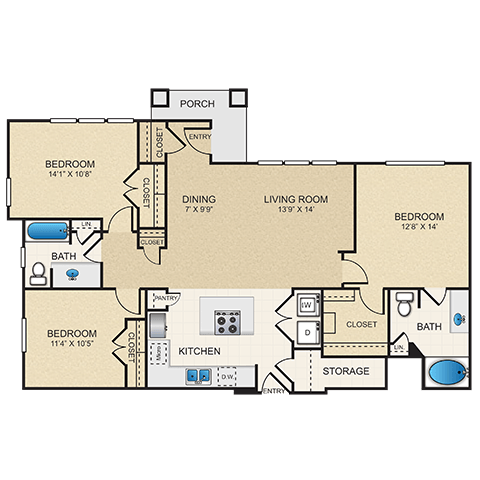C11 Floor Plan at Cypress at Lewisville Apartment Homes, Lewisville, TX