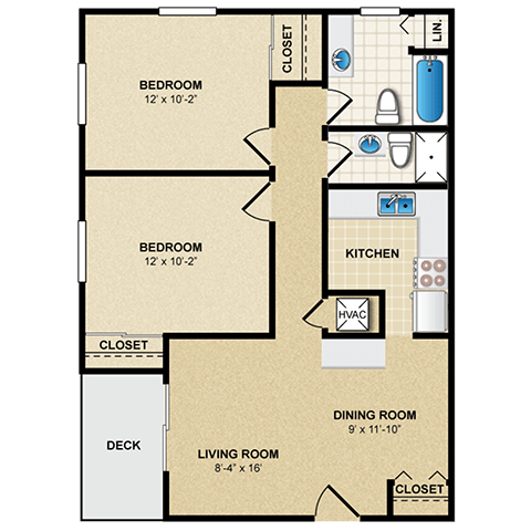 2 bedroom, 1 bathroom Malvern B2 at Malvern Hill Apartment Homes, 66103, Kansas